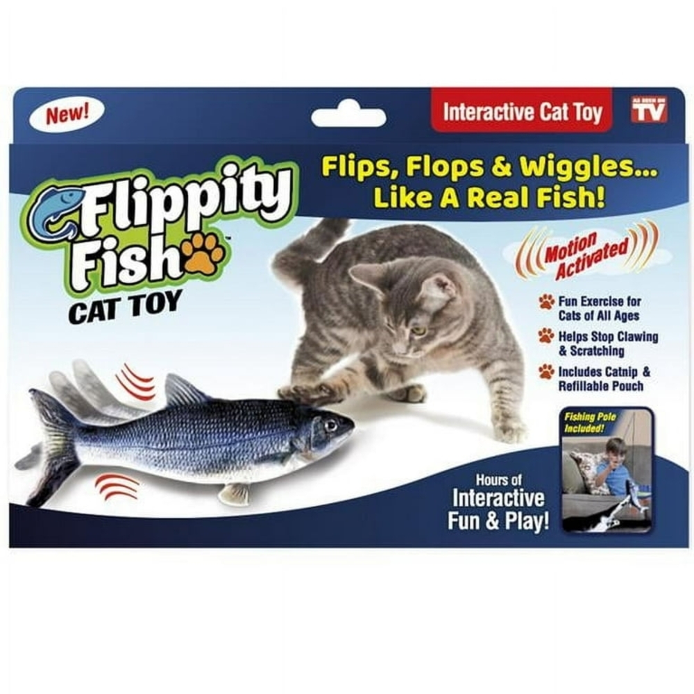 As Seen On TV Flippity Fish Cat Toy - Blue and White